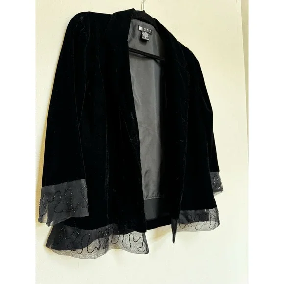 Vtg 80s‎ Carole Little Velvet Blazer M Embellished Sheer Witchy Whimsigoth - Picture 8 of 16